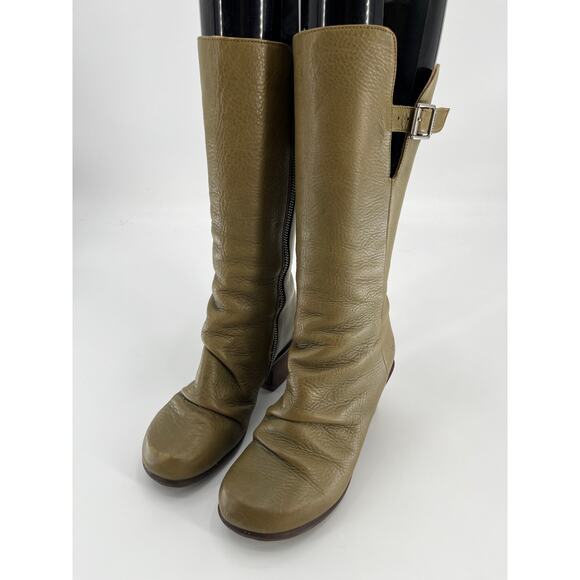 John Fluevog Hopefuls Kanawa Mid Calf Slouchy Boots Sz 6 Green Leather - Picture 1 of 12